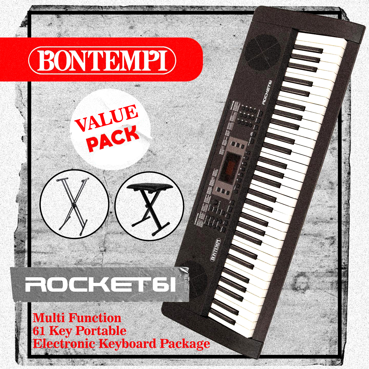 Bontempi Rocket 61 Multi-function Portable Electronic Keyboard Value Pack